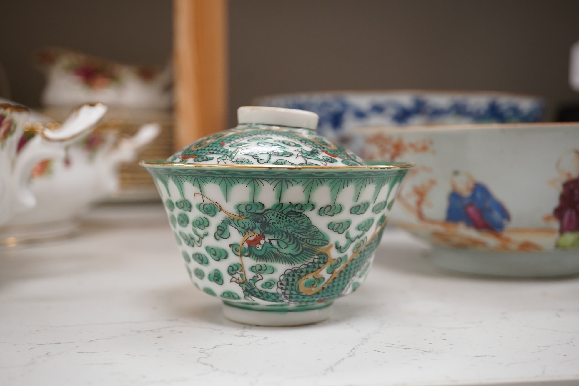 Eight Chinese blue and white ginger jars, one prunus vase and two others, the vase 25cm high. Condition - varies